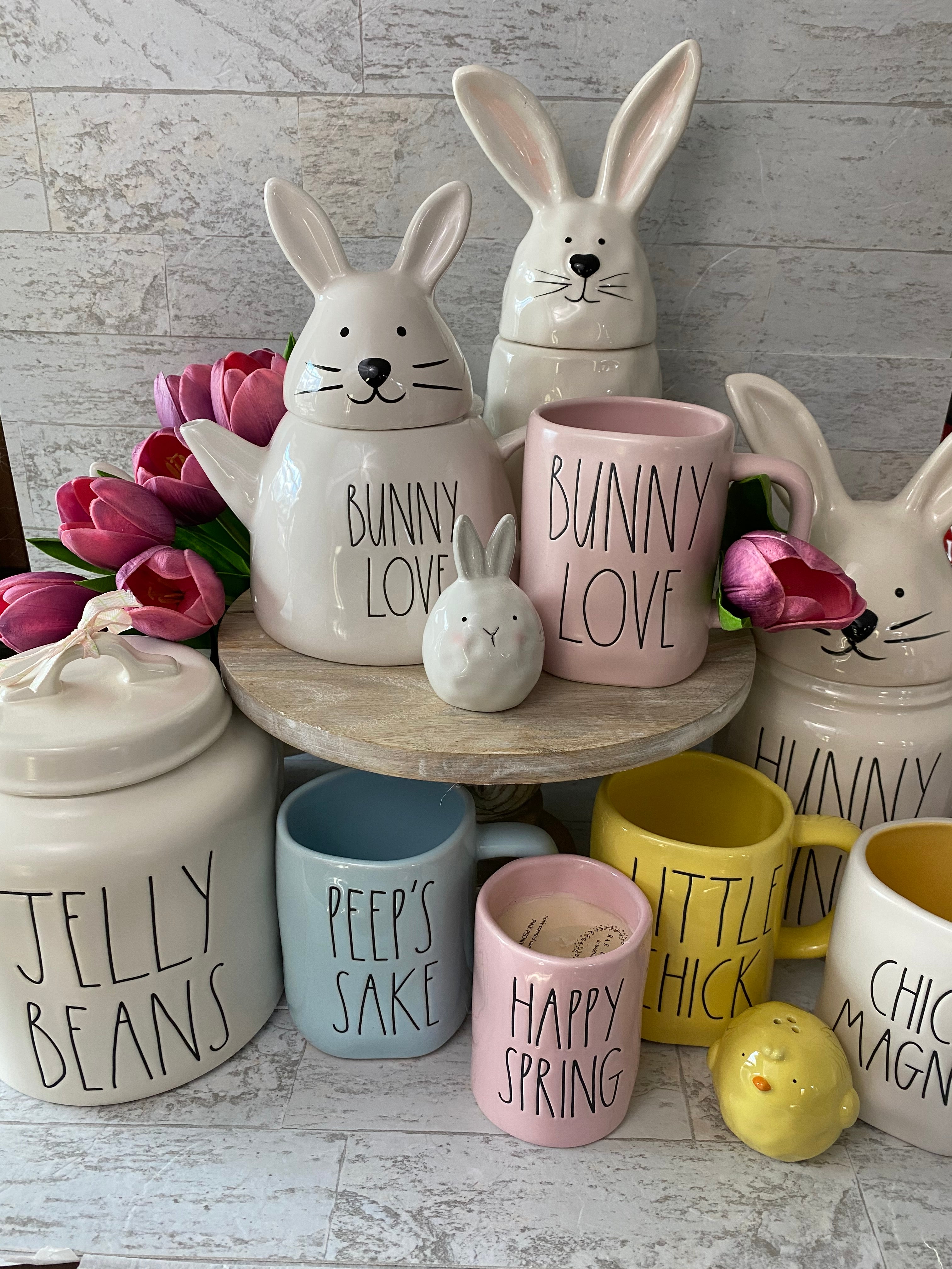 Rae Dunn Easter Cream & Sugar deals & Jam/Jelly Cellar happy easter mugs bunny Bundle