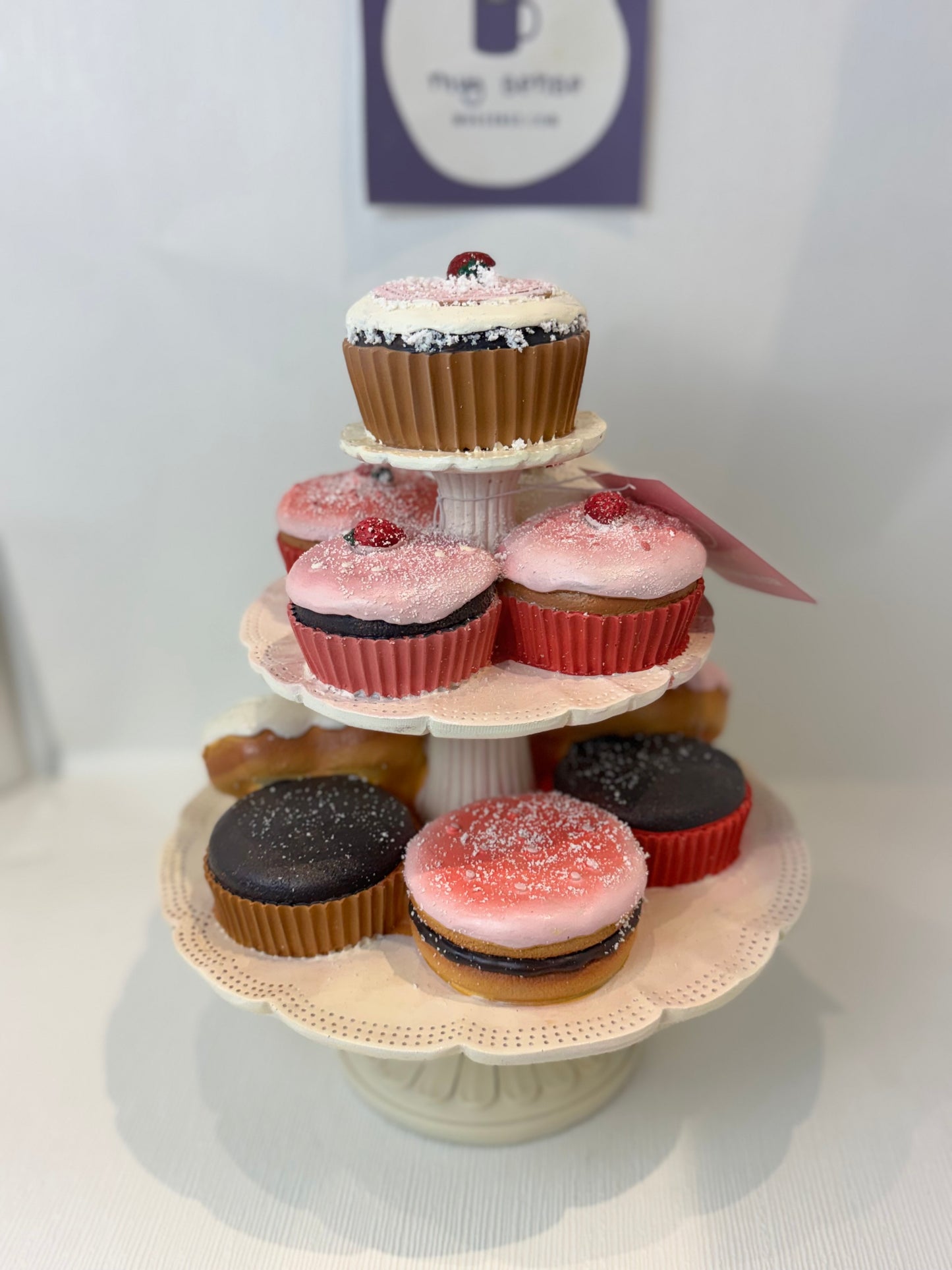 Martha Stewart Valentines Faux Cupcakes & Pastries Tiered Tray Decor