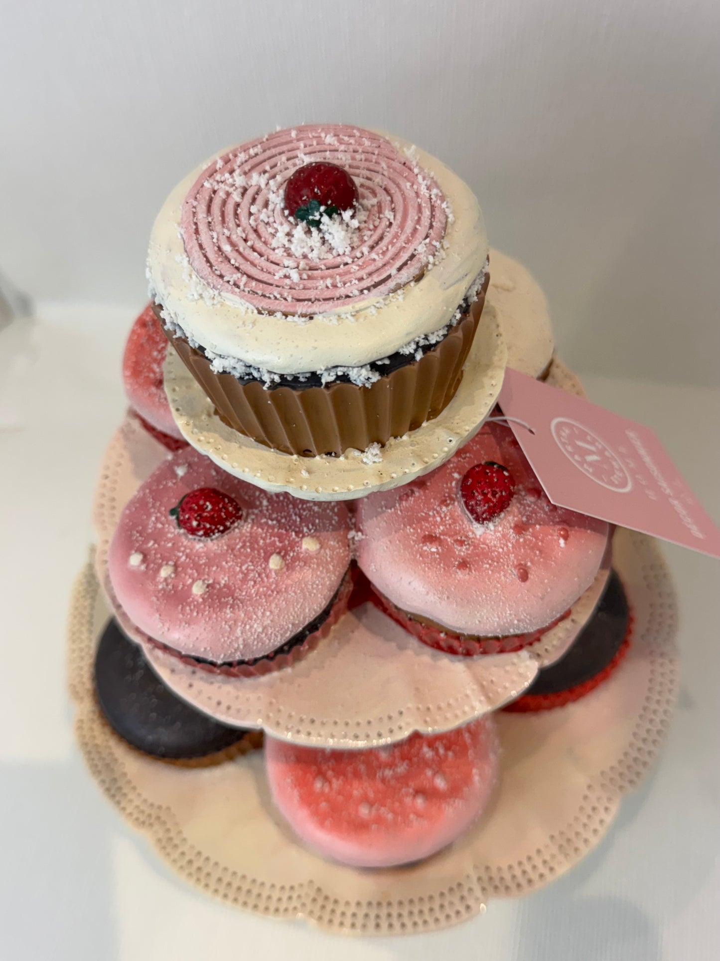 Martha Stewart Valentines Faux Cupcakes & Pastries Tiered Tray Decor
