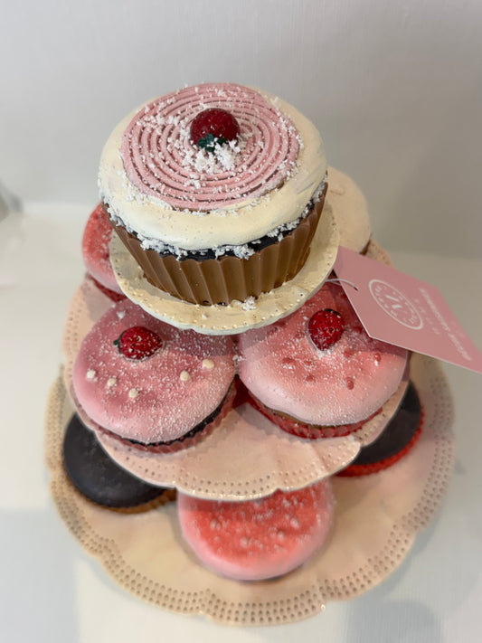 Martha Stewart Valentines Faux Cupcakes & Pastries Tiered Tray Decor