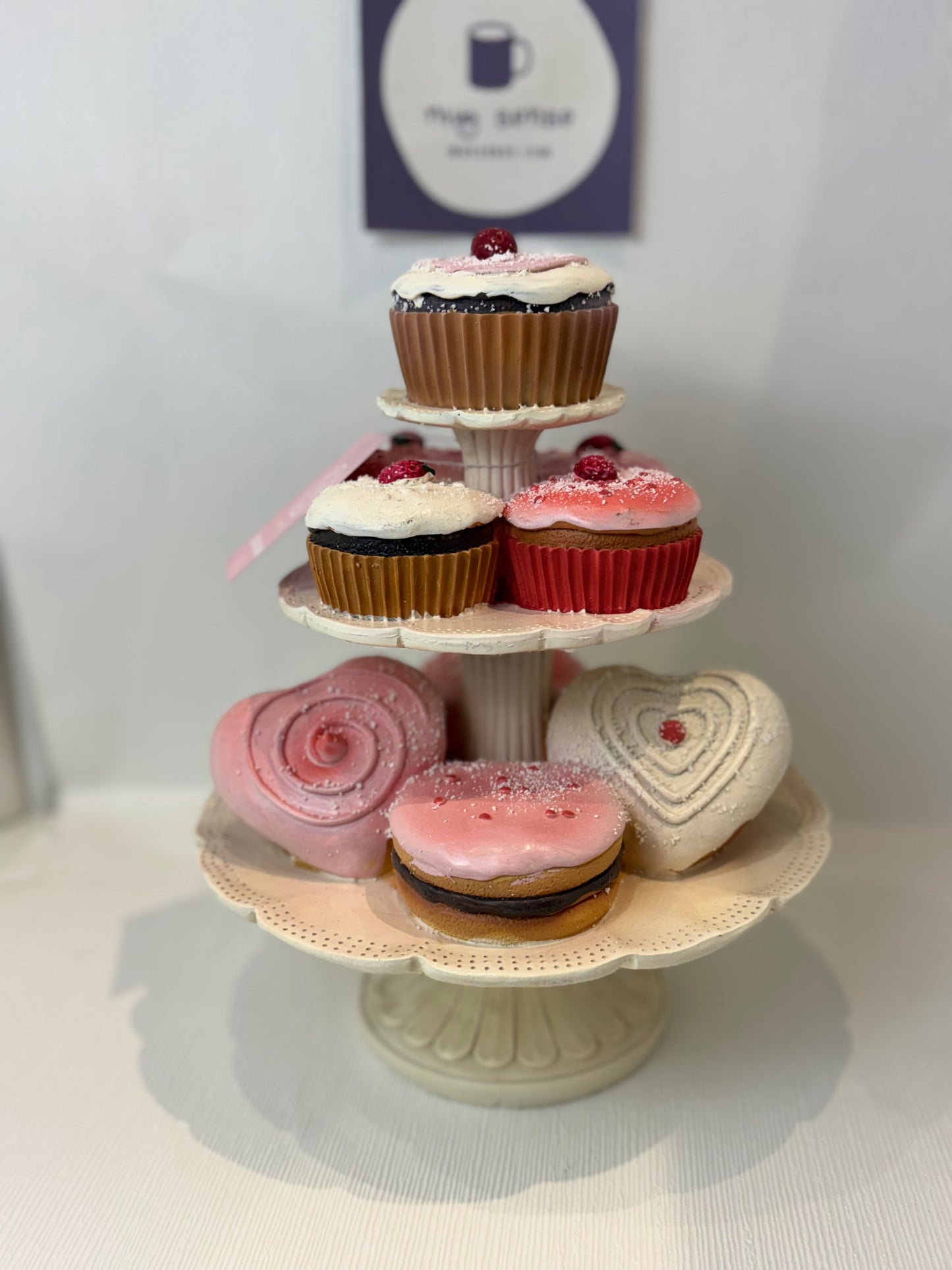 Martha Stewart Valentines Faux Cupcakes & Pastries Tiered Tray Decor