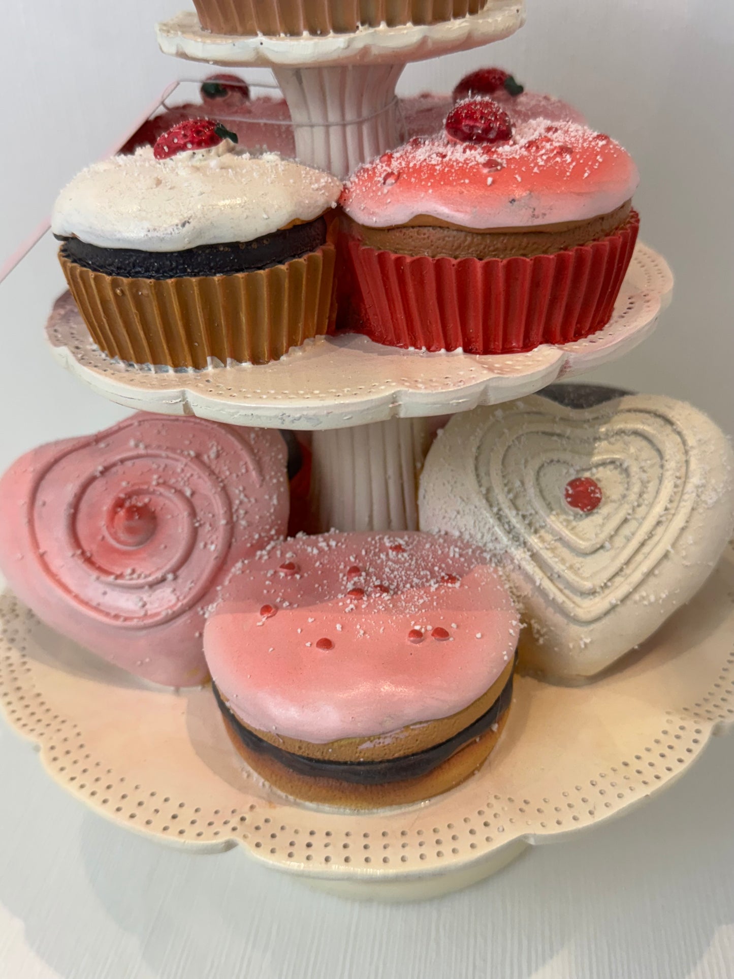 Martha Stewart Valentines Faux Cupcakes & Pastries Tiered Tray Decor