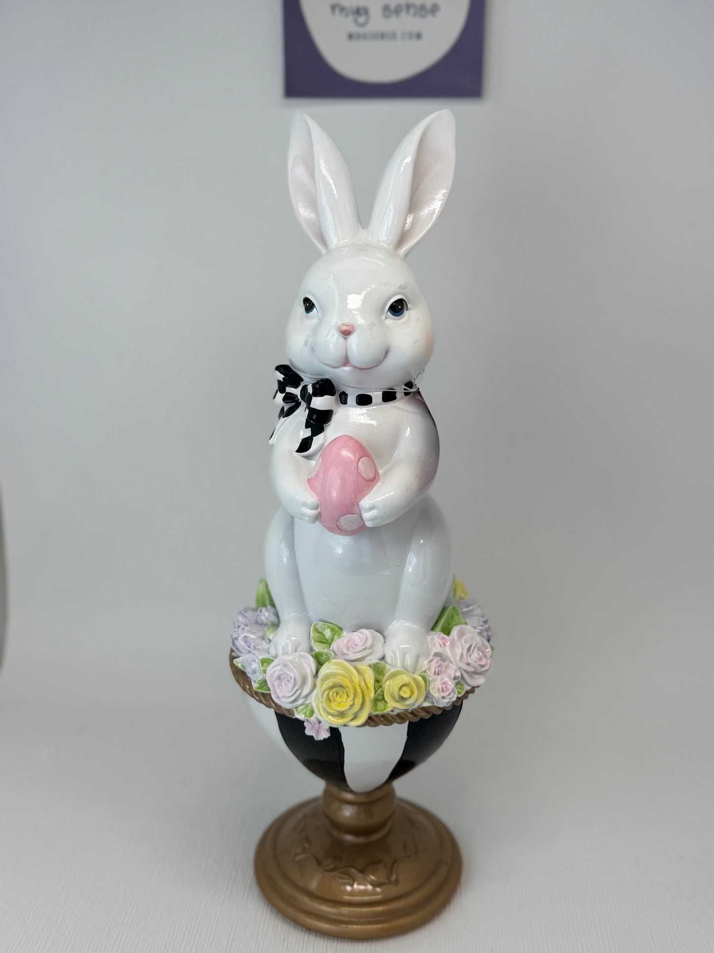 Tophat & Tail Bunny Flower Checkered Pedestal Decor
