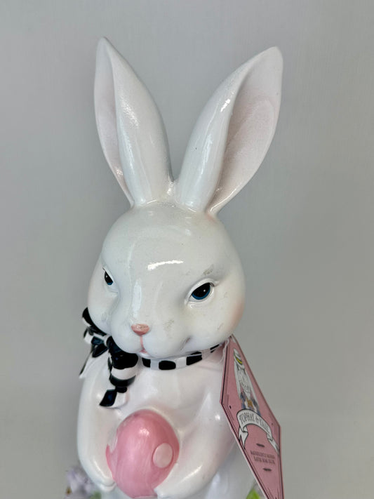 Tophat & Tail Bunny Flower Checkered Pedestal Decor