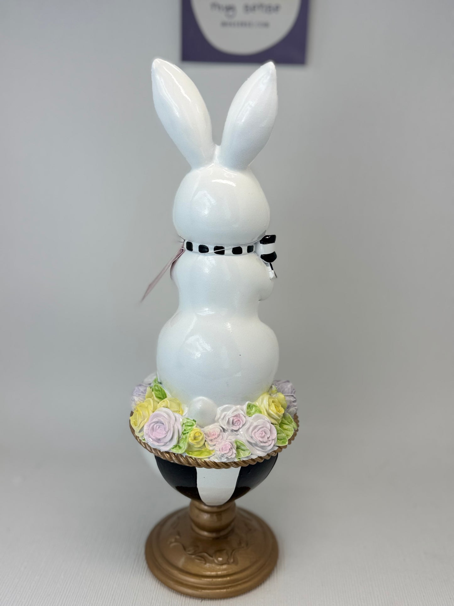 Tophat & Tail Bunny Flower Checkered Pedestal Decor
