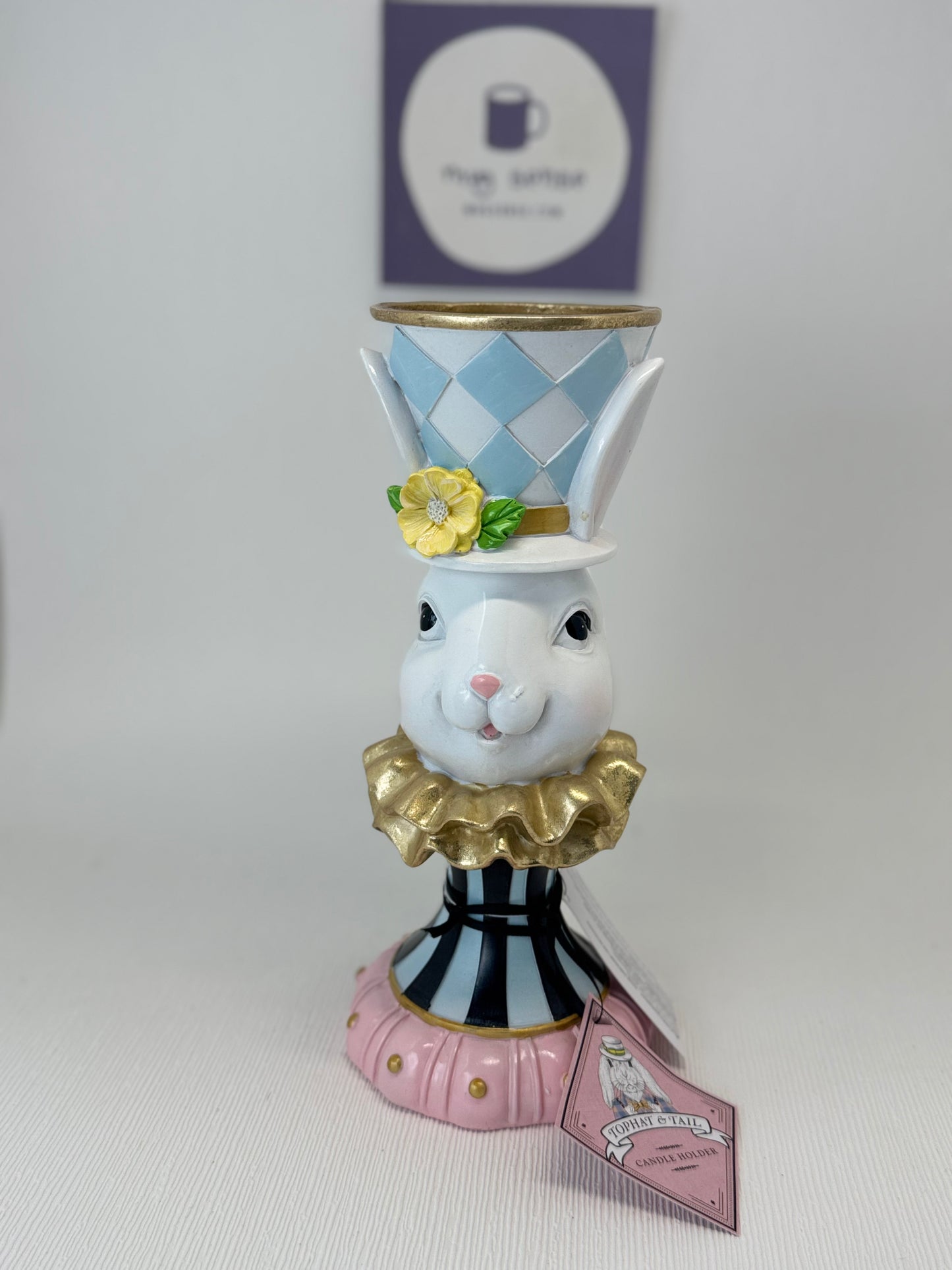 Tophat & Tail Bunny Candle Holder (Blue)