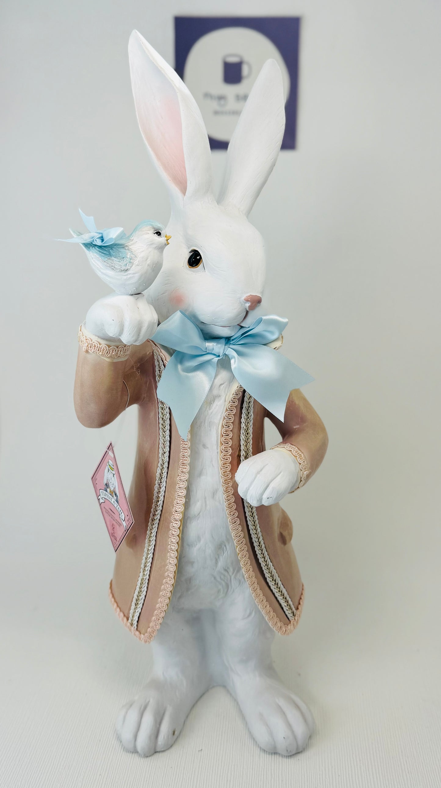 Tophat & Tails 21" Dapper Victorian White Rabbit with Bird