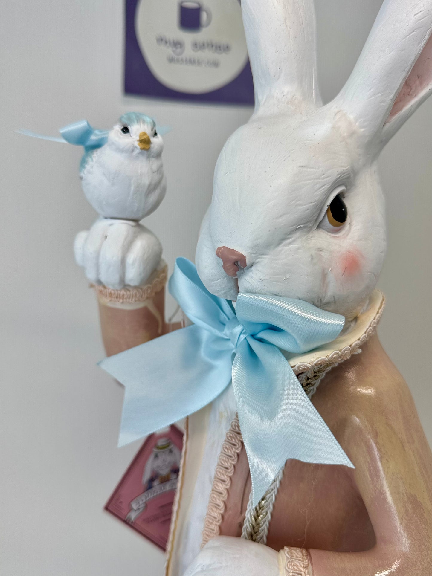 Tophat & Tails 21" Dapper Victorian White Rabbit with Bird