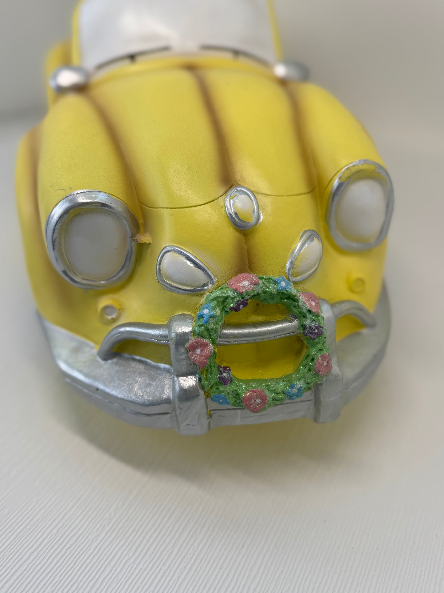 Huge Easter Bunny with Sunglasses Driving Yellow Volkswagen
