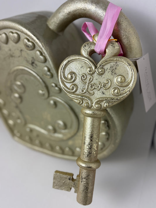 Rachel Zoe XL Gold Heart Lock and Key