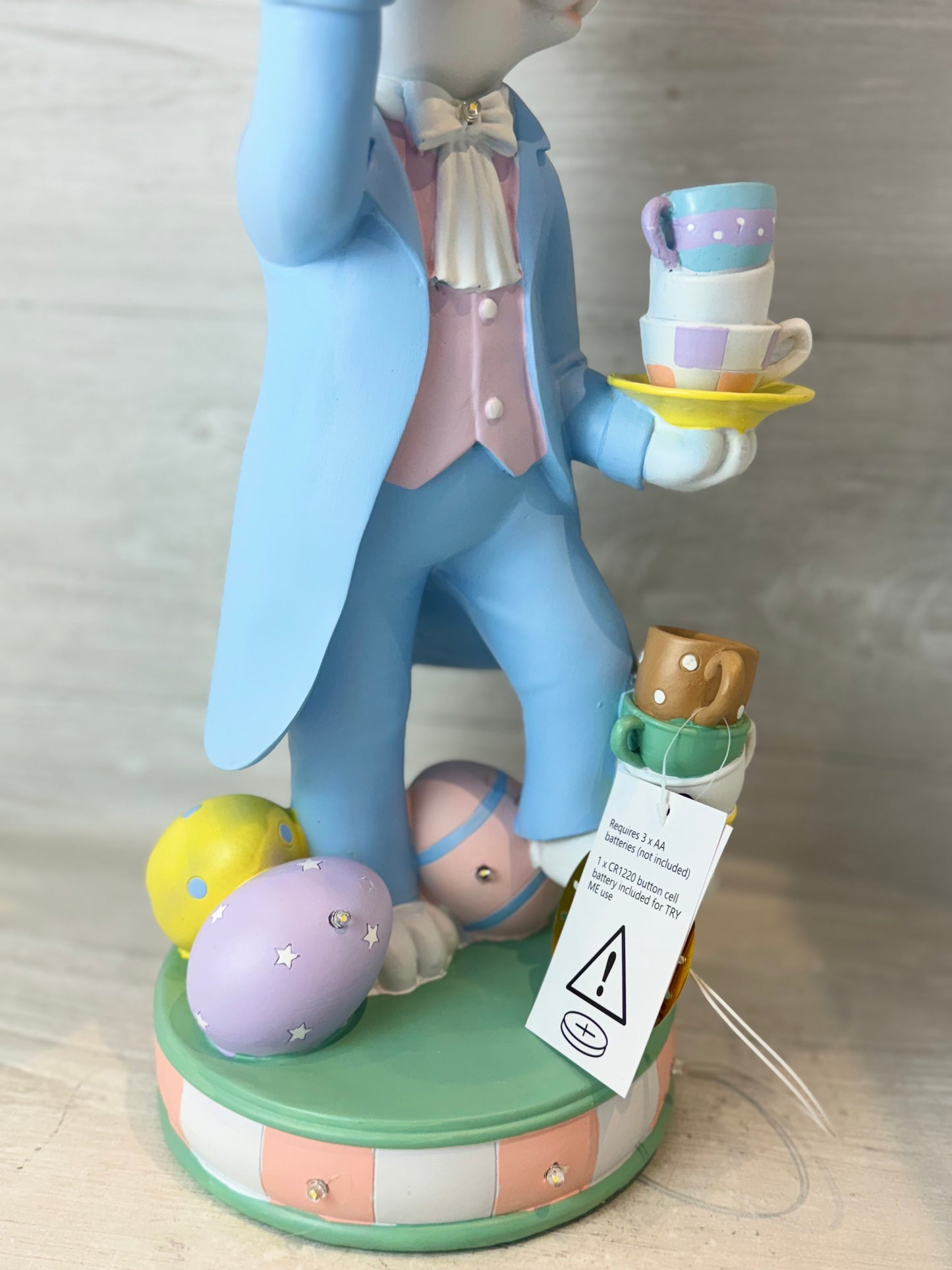 Large LED Mad Hatter Bunny Balancing Teacups