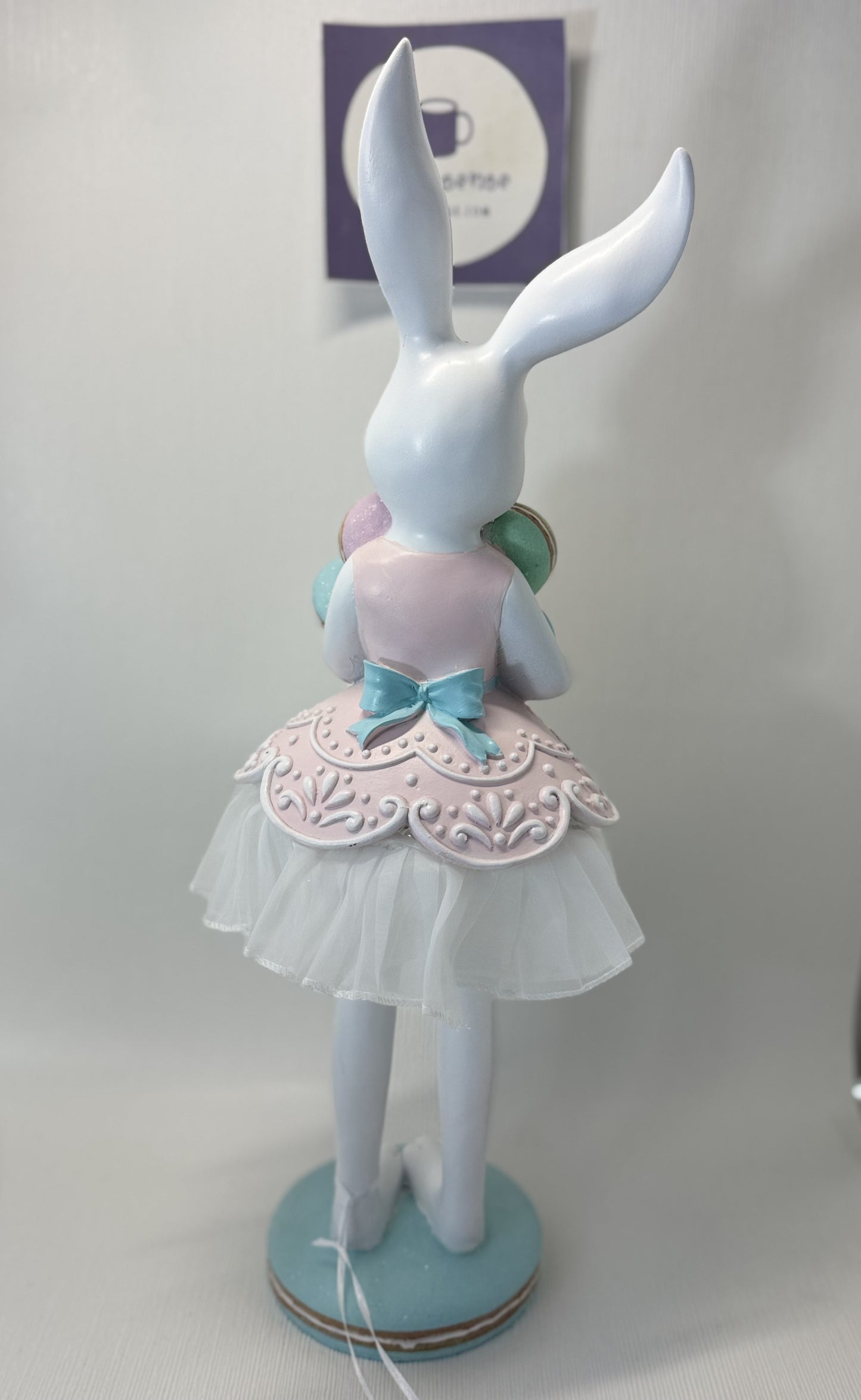 Pastel Ballerina Tutu Bunny Holding Macarons Large Figurine 21”