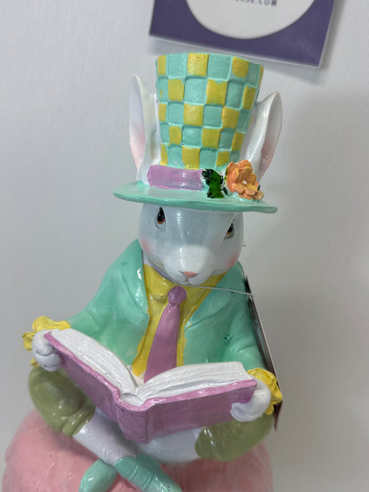 Tophat & Tail Pastel Easter Mad Hatter Bunny Sitting on Mushroom