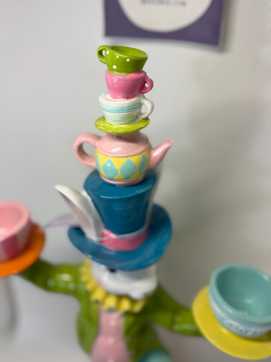 Tophat & Tail Mad Hatter Easter Bunny Balancing Tea Cups 24" TALL