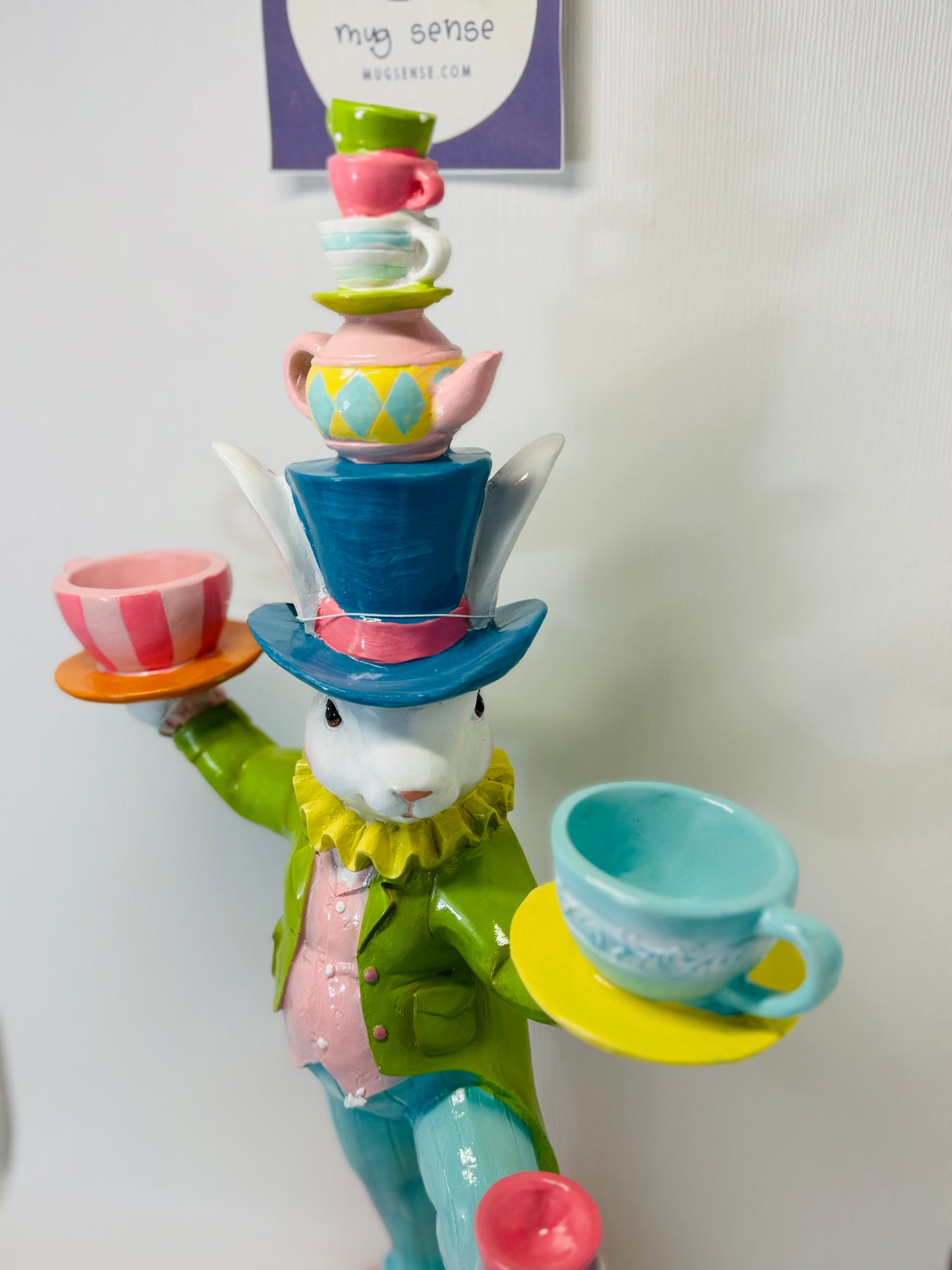 Tophat & Tail Mad Hatter Easter Bunny Balancing Tea Cups 24" TALL