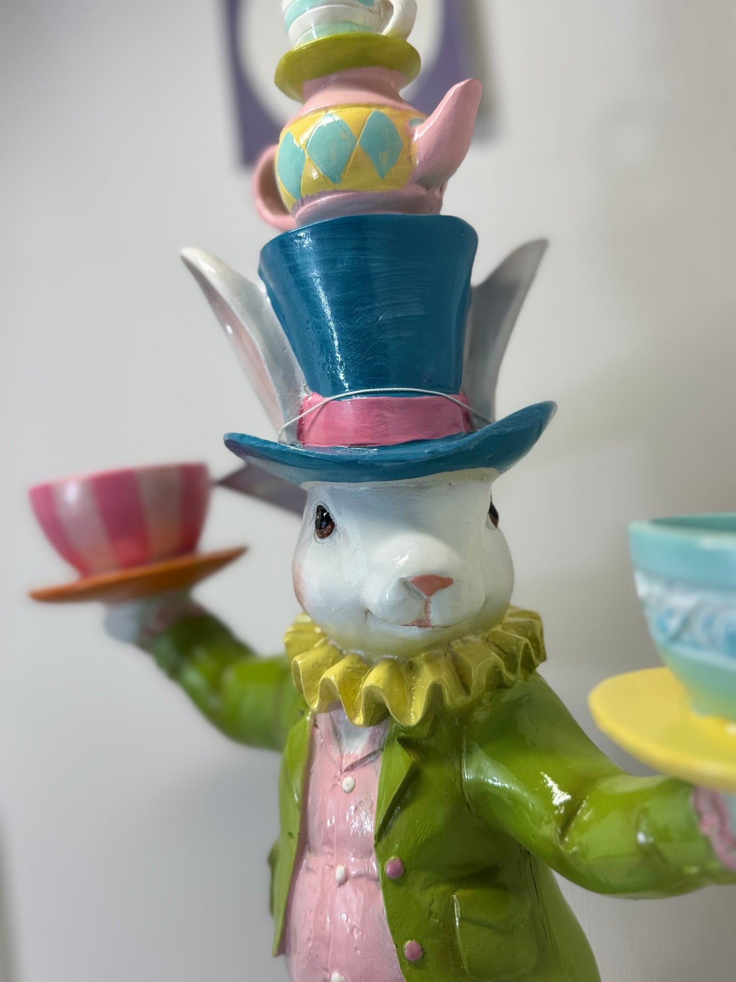Tophat & Tail Mad Hatter Easter Bunny Balancing Tea Cups 24" TALL