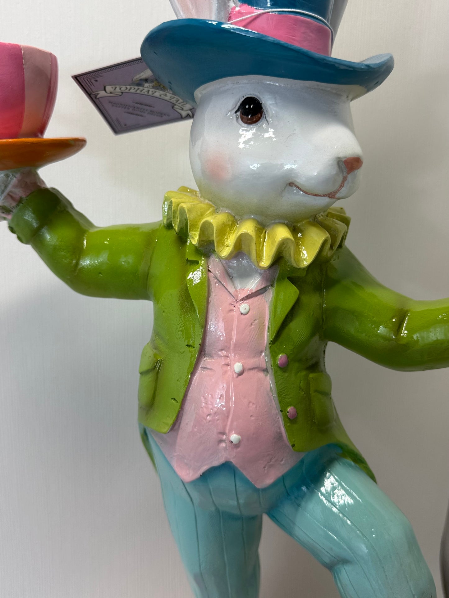 Tophat & Tail Mad Hatter Easter Bunny Balancing Tea Cups 24" TALL