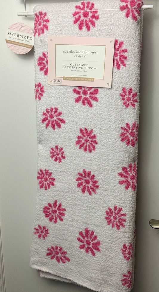 Cupcakes & Cashmere Pink Flowers Knit Throw