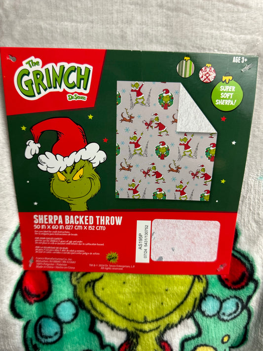 Grinch Christmas Throw Blanket~ Gray Sherpa