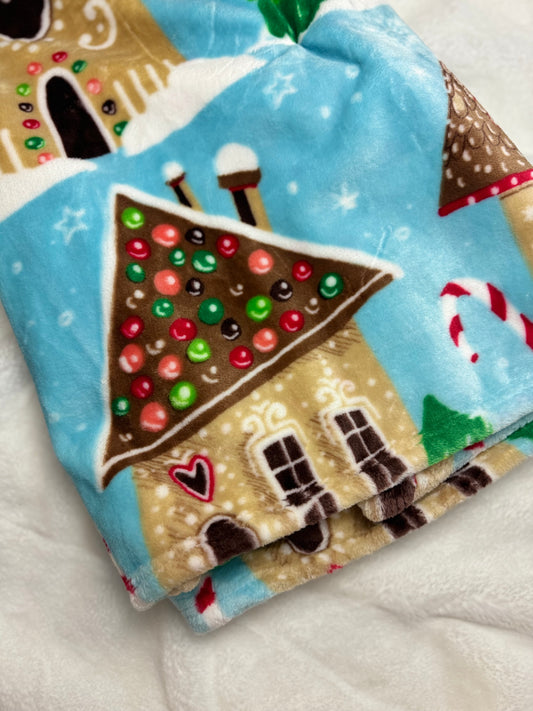 Candy Cane Lane Blue Gingerbread House Throw