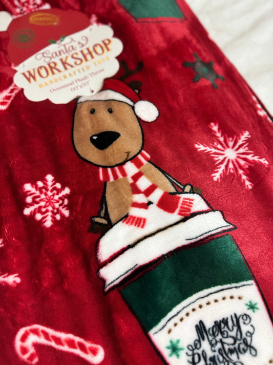 Santa's Workshop Christmas Coffee Throw Blanket