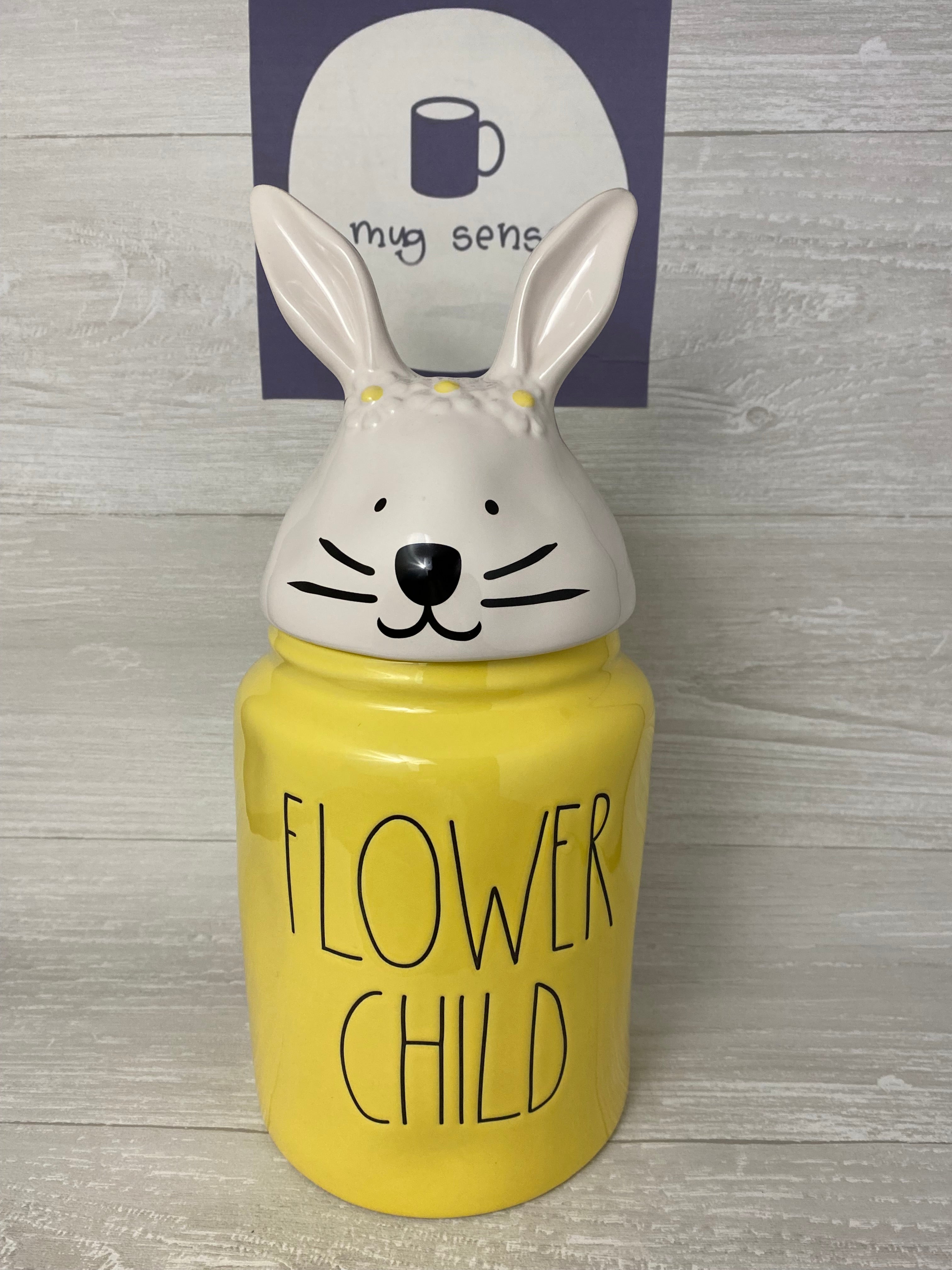 Rae Dunn Flower Child Bunny Topper Canister – Mug Sense