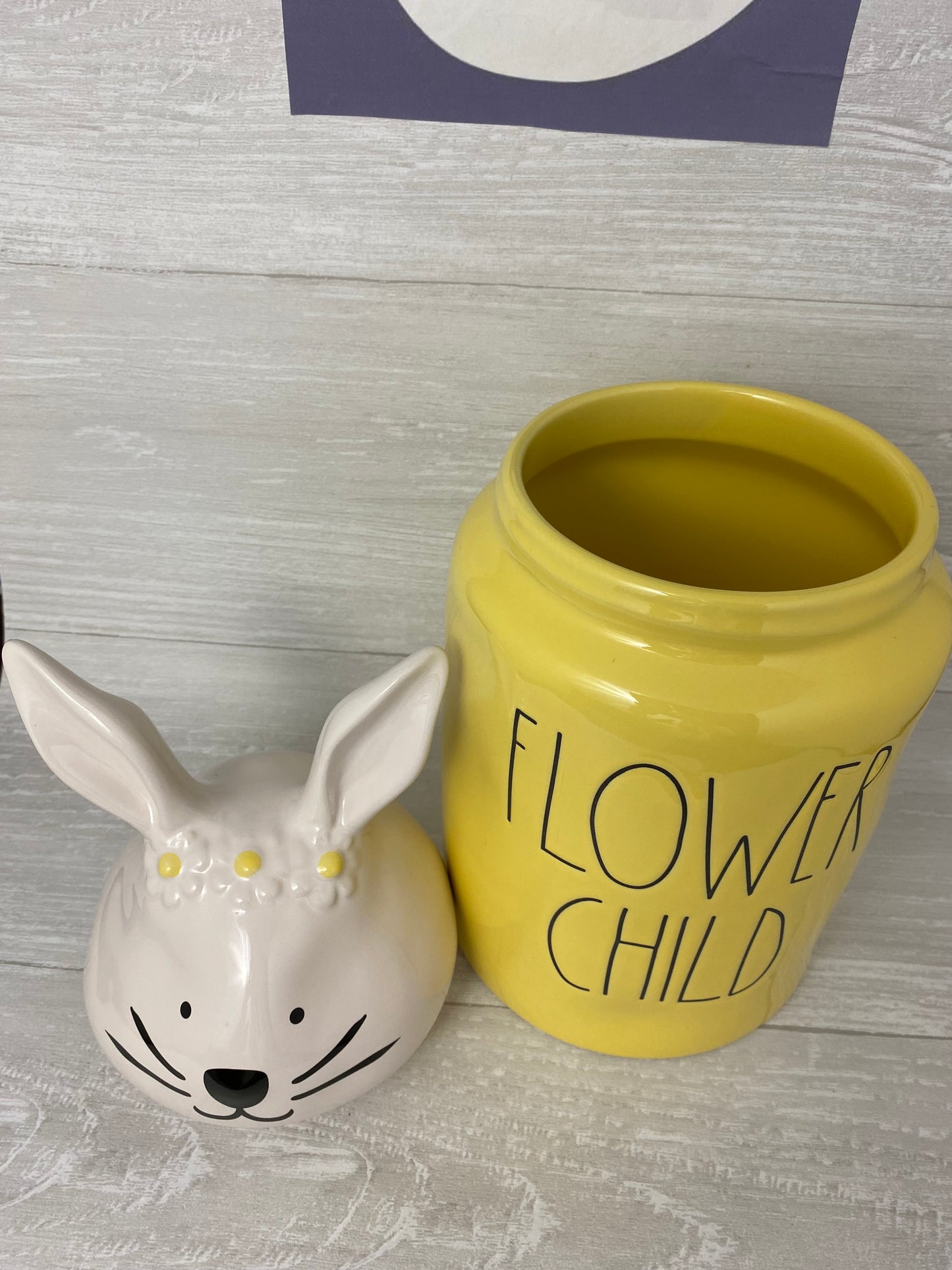Rae Dunn Flower Child Bunny Topper Canister