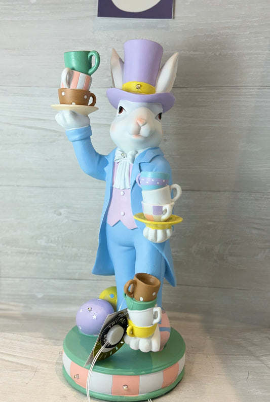 Large LED Mad Hatter Bunny Balancing Teacups