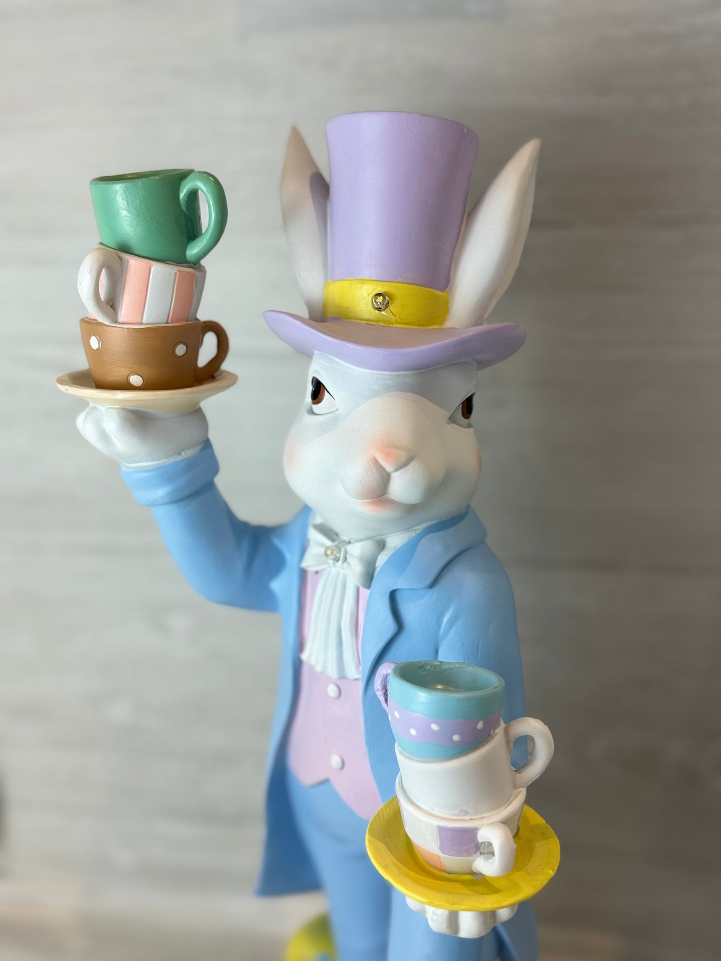 Large LED Mad Hatter Bunny Balancing Teacups