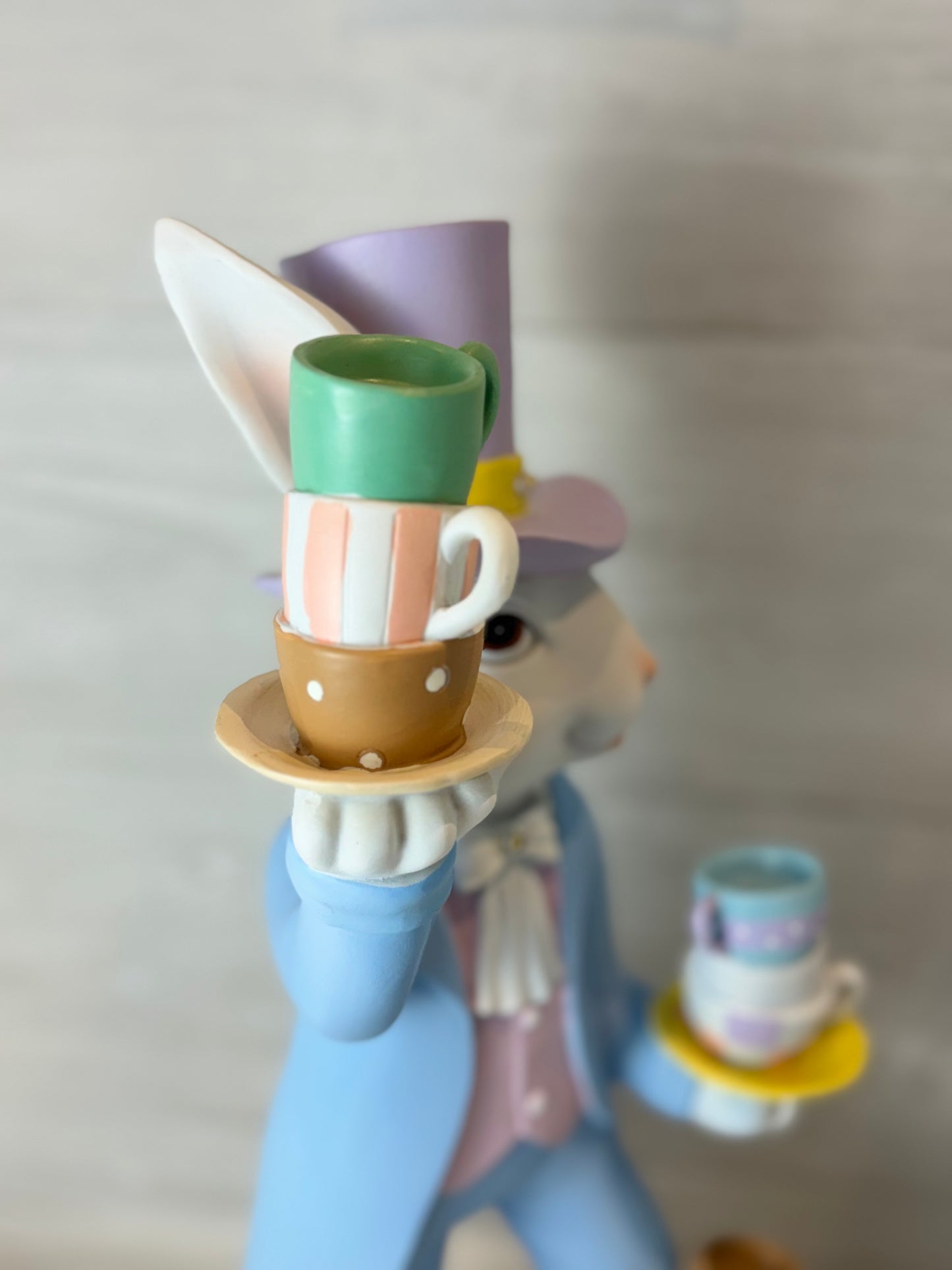 Large LED Mad Hatter Bunny Balancing Teacups