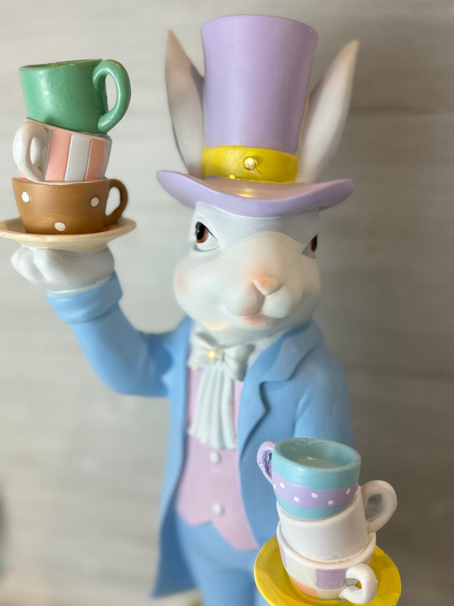 Large LED Mad Hatter Bunny Balancing Teacups