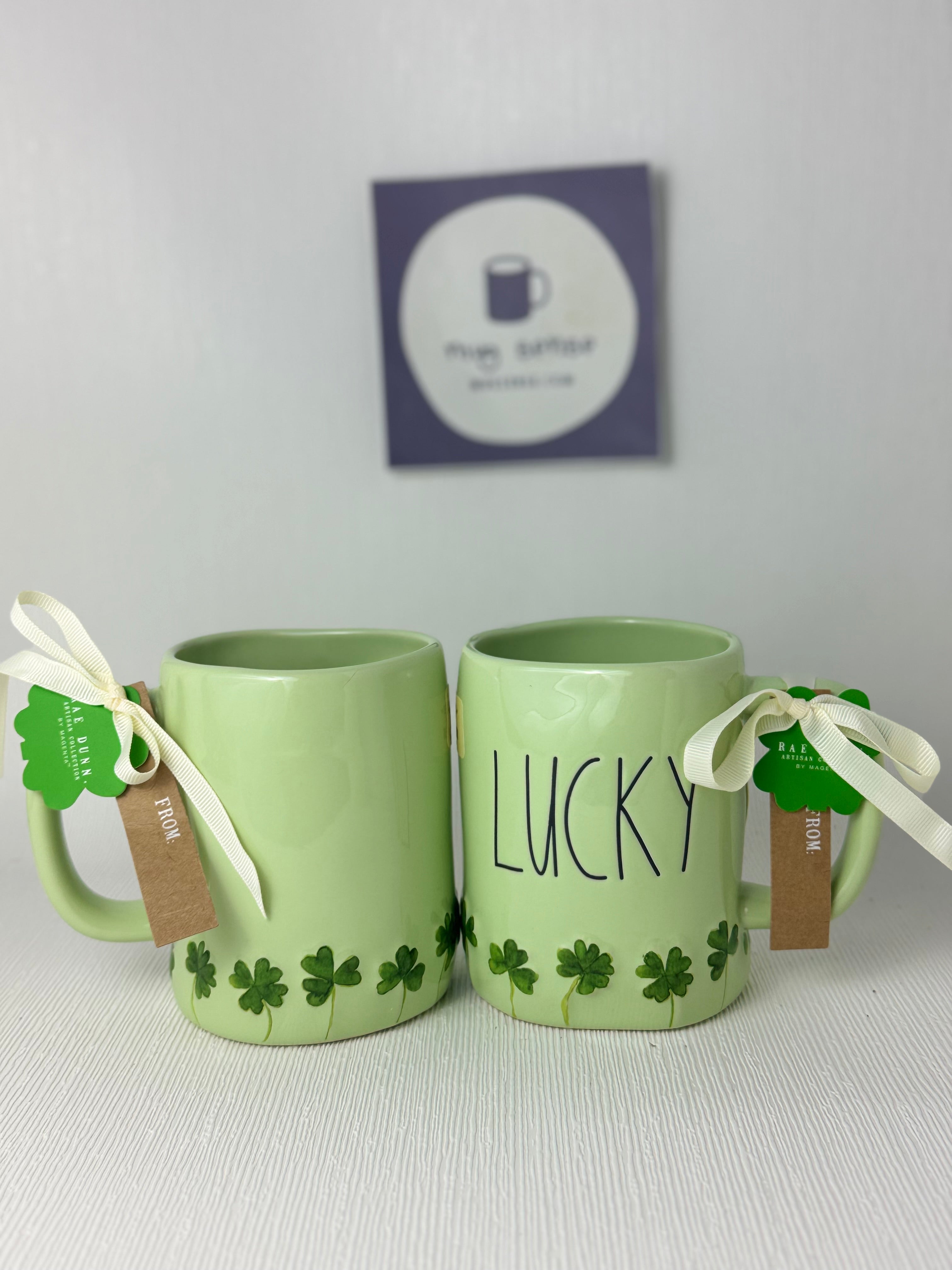 97 Jan Rae Rae Dunn Lucky Mug (Green with Shamrocks) – Mug Sense
