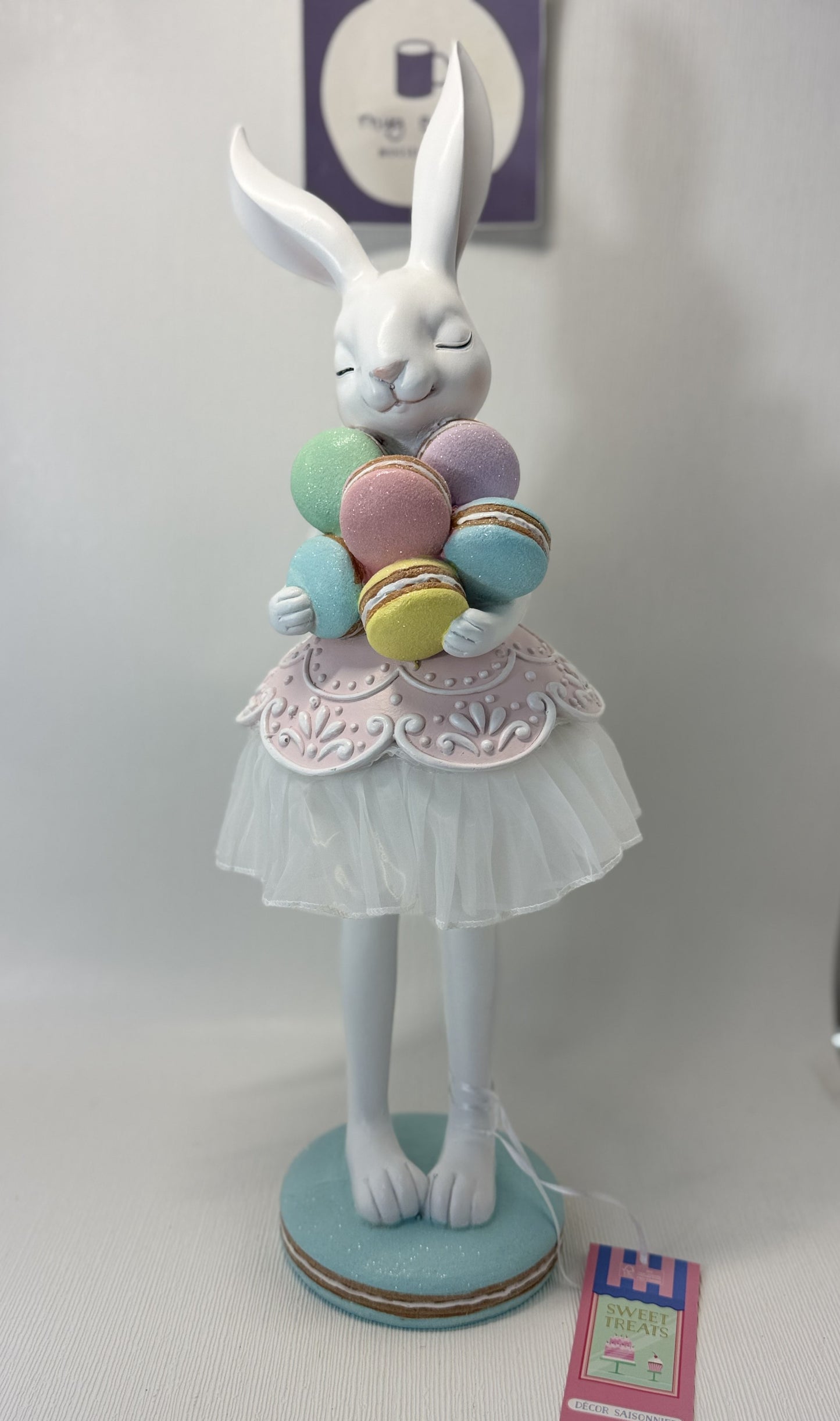 Pastel Ballerina Tutu Bunny Holding Macarons Large Figurine 21”