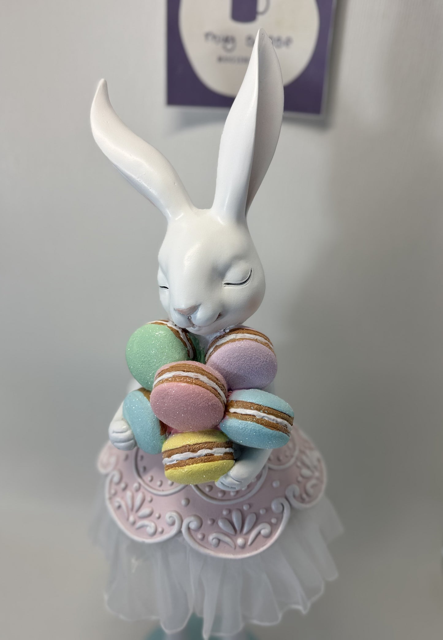 Pastel Ballerina Tutu Bunny Holding Macarons Large Figurine 21”