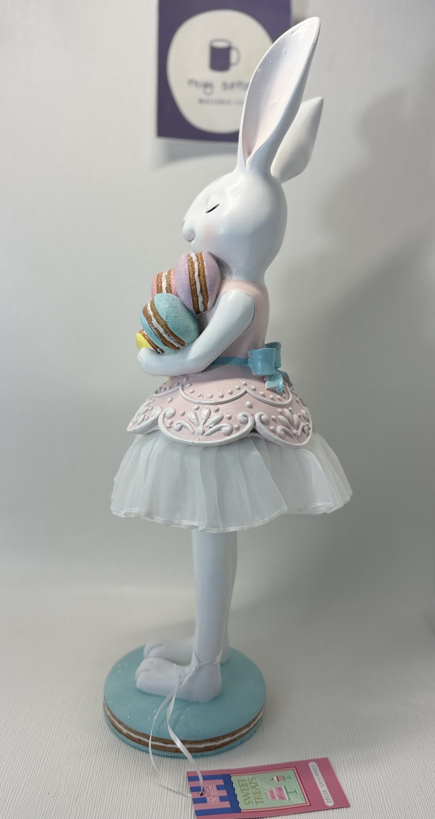 Pastel Ballerina Tutu Bunny Holding Macarons Large Figurine 21”