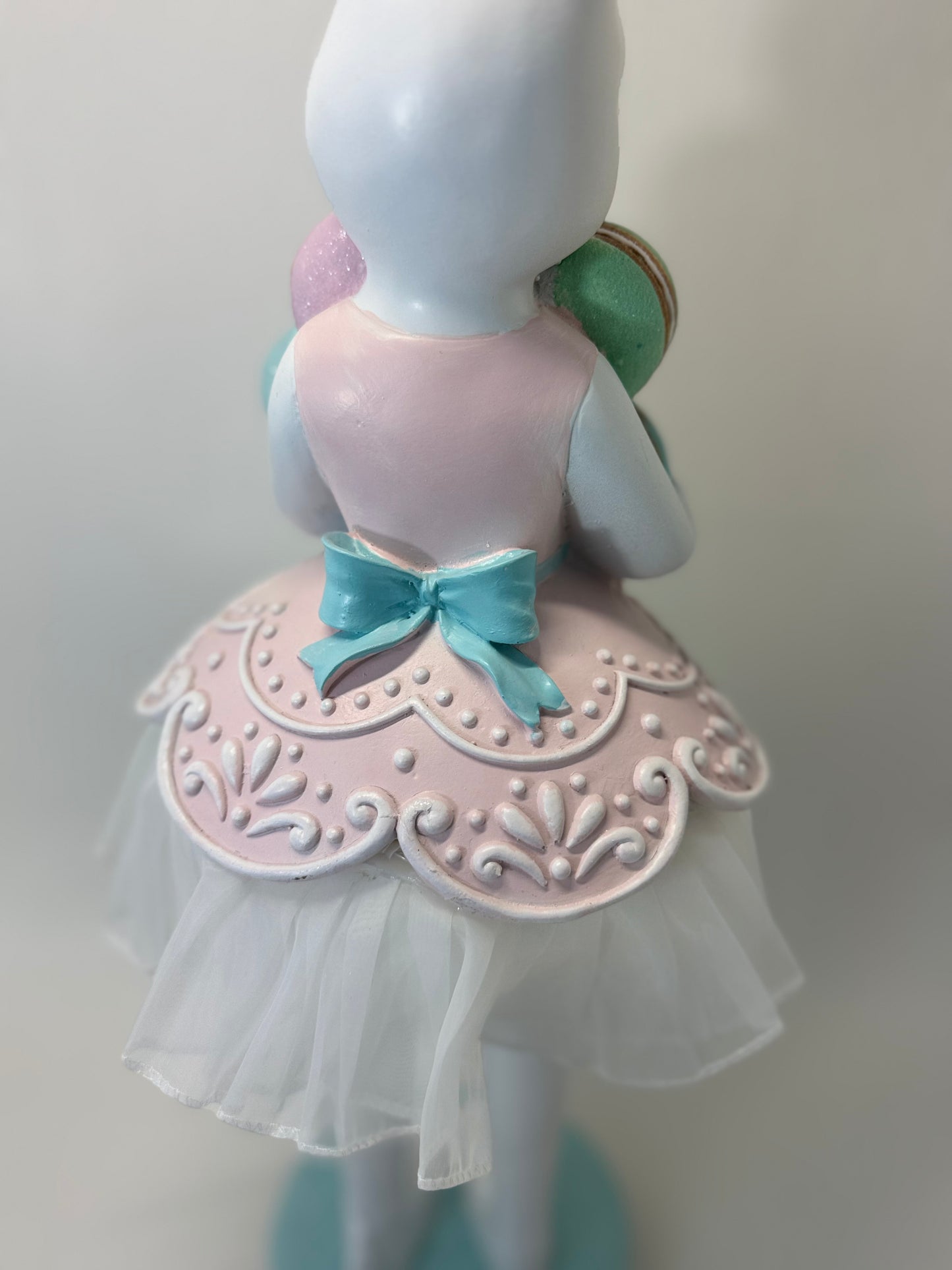 Pastel Ballerina Tutu Bunny Holding Macarons Large Figurine 21”