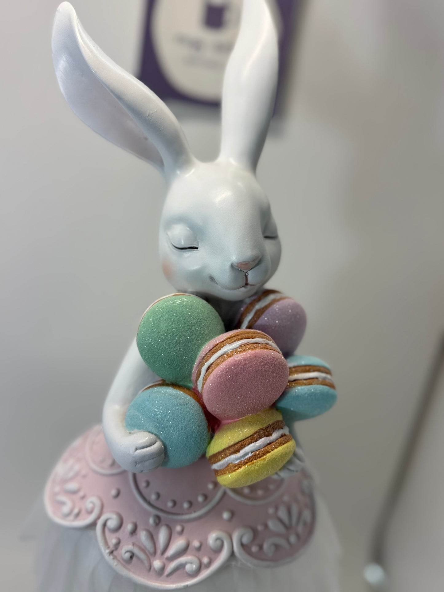 Pastel Ballerina Tutu Bunny Holding Macarons Large Figurine 21”