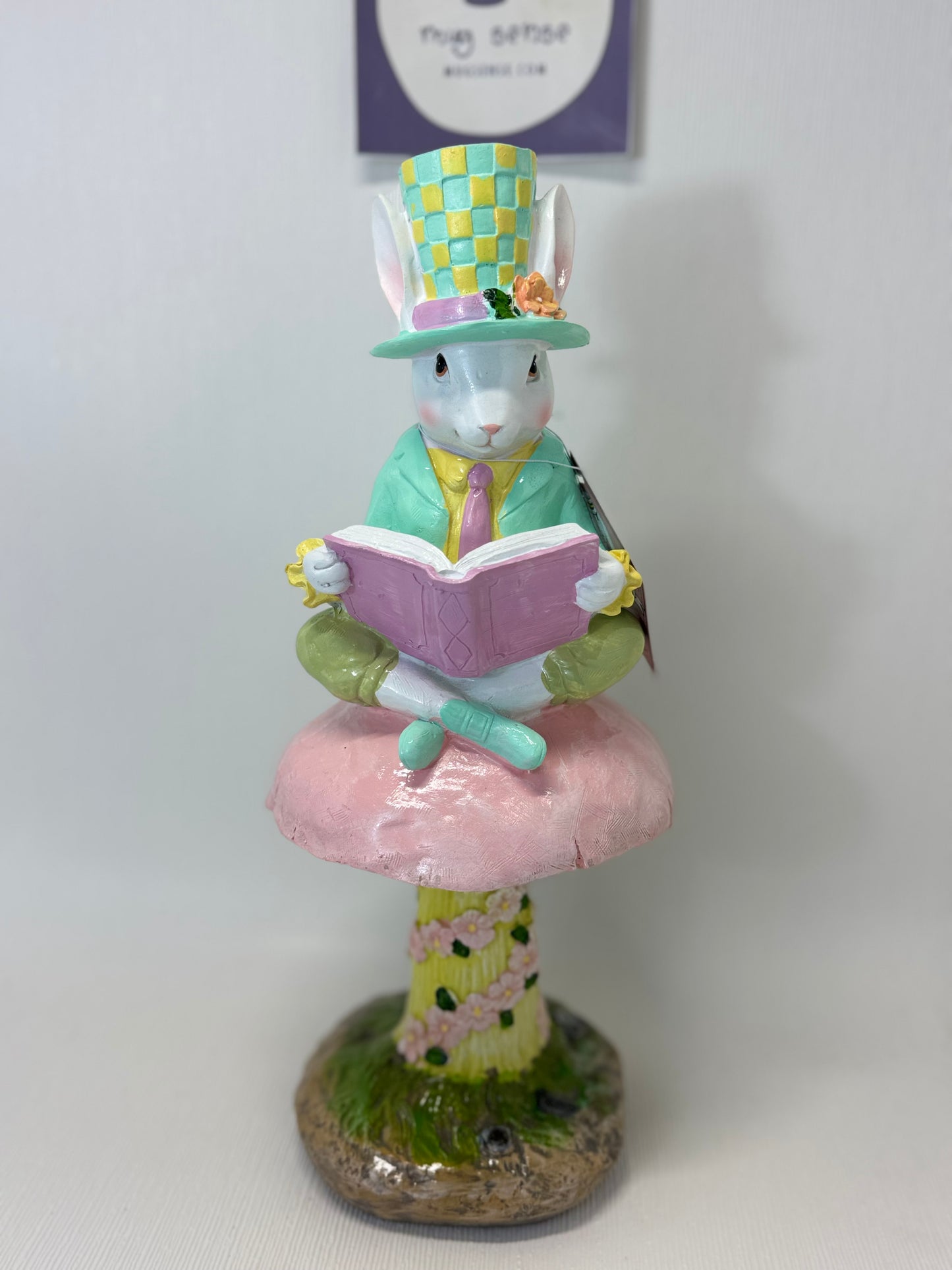 Tophat & Tail Pastel Easter Mad Hatter Bunny Sitting on Mushroom