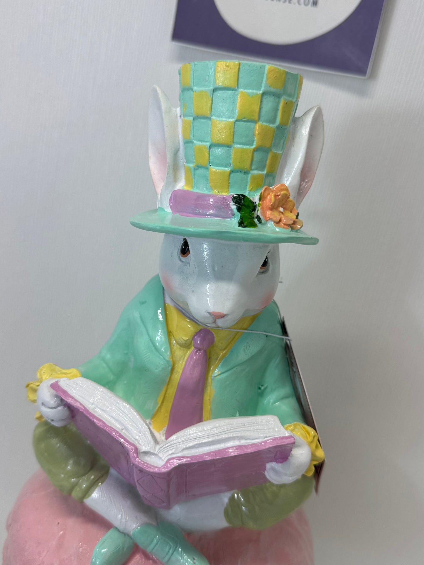 Tophat & Tail Pastel Easter Mad Hatter Bunny Sitting on Mushroom