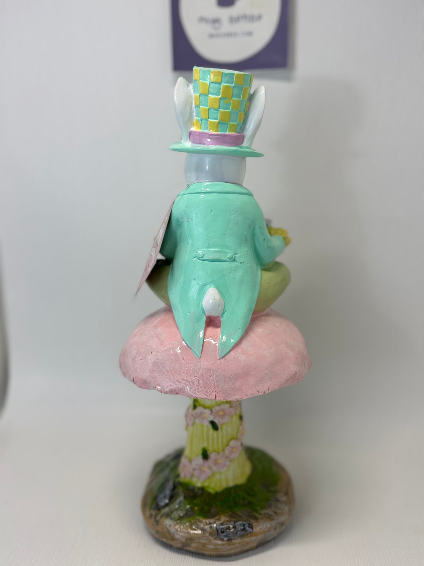 Tophat & Tail Pastel Easter Mad Hatter Bunny Sitting on Mushroom