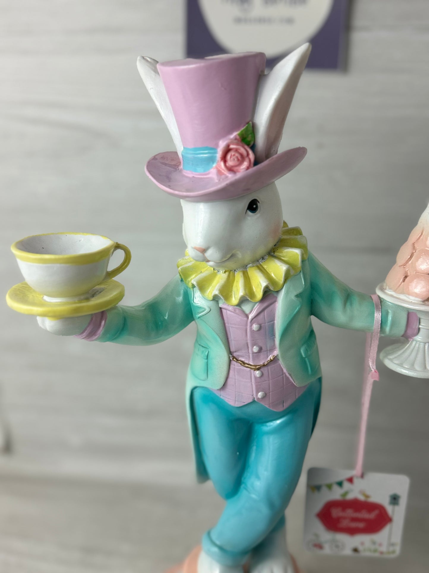 Cottontail Lane 16" Large Bunny Balancing on Teacup