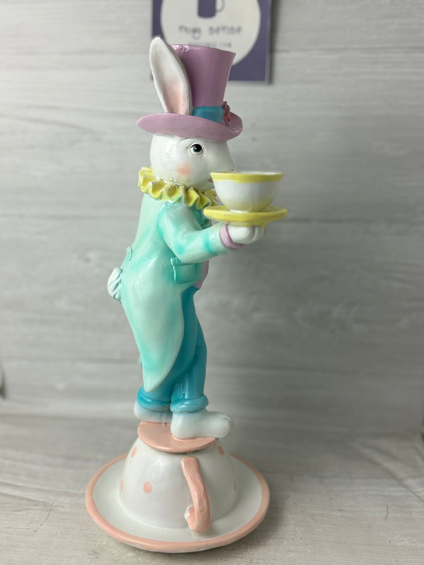 Cottontail Lane 16" Large Bunny Balancing on Teacup