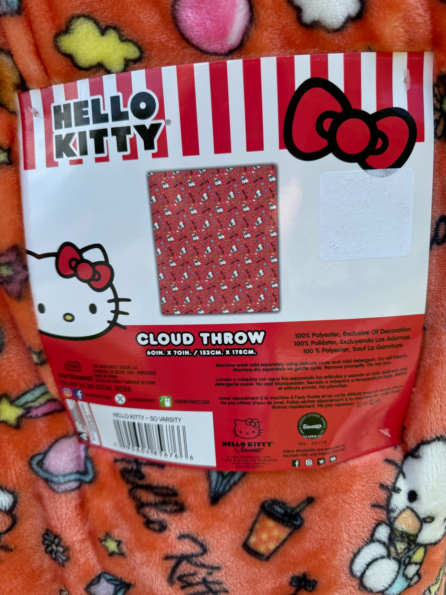 Hello Kitty Orange Throw Blanket