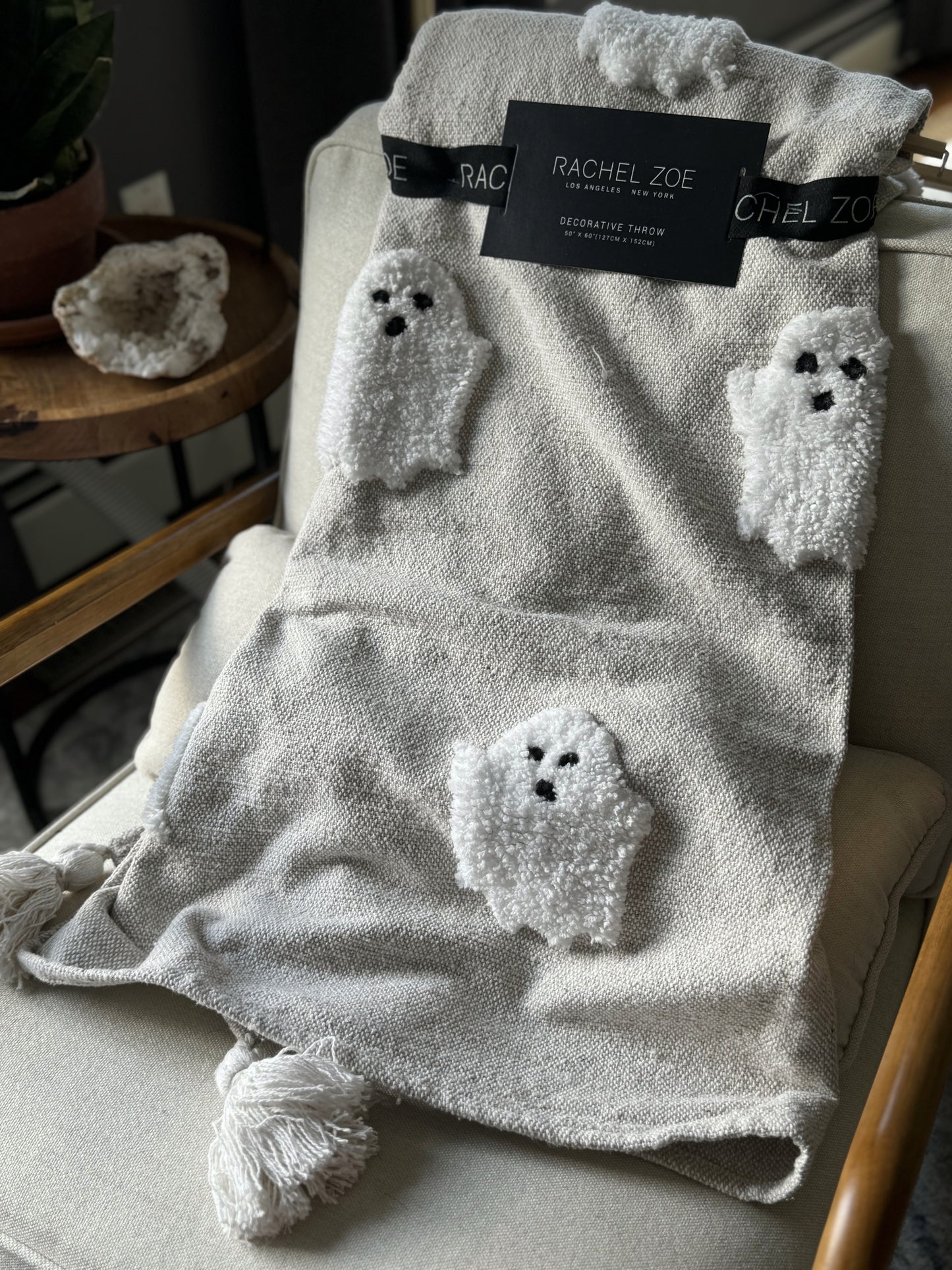 Rachel Zoe Beige Ghost Throw Blanket