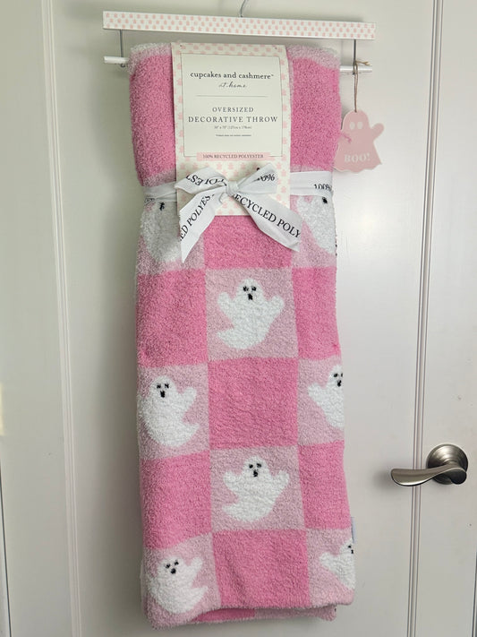 Cupcakes & Cashmere Pink Checkered Ghost Blanket Throw