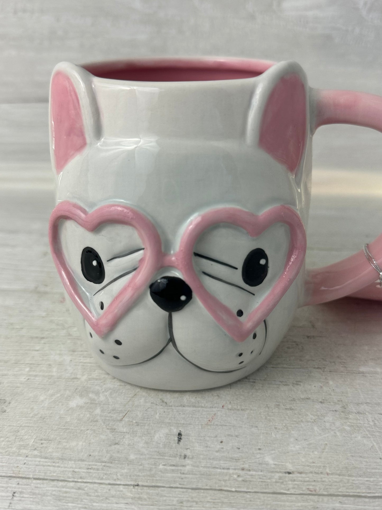 Hand Painted Frenchie Dog With Glasses Mug