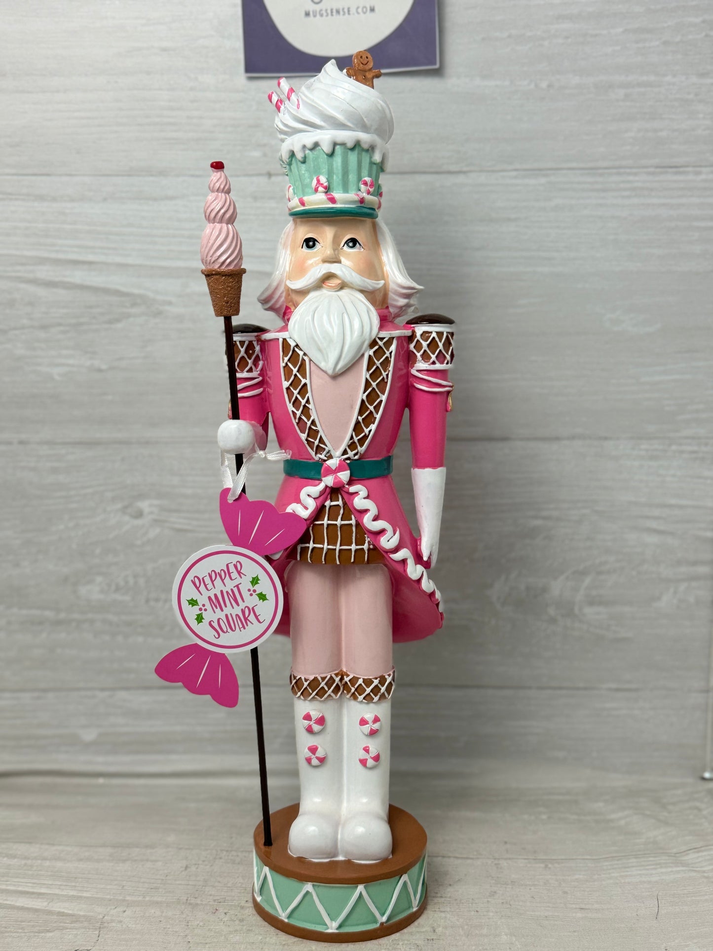 Peppermint Square Cupcake Nutcracker 18 Inch