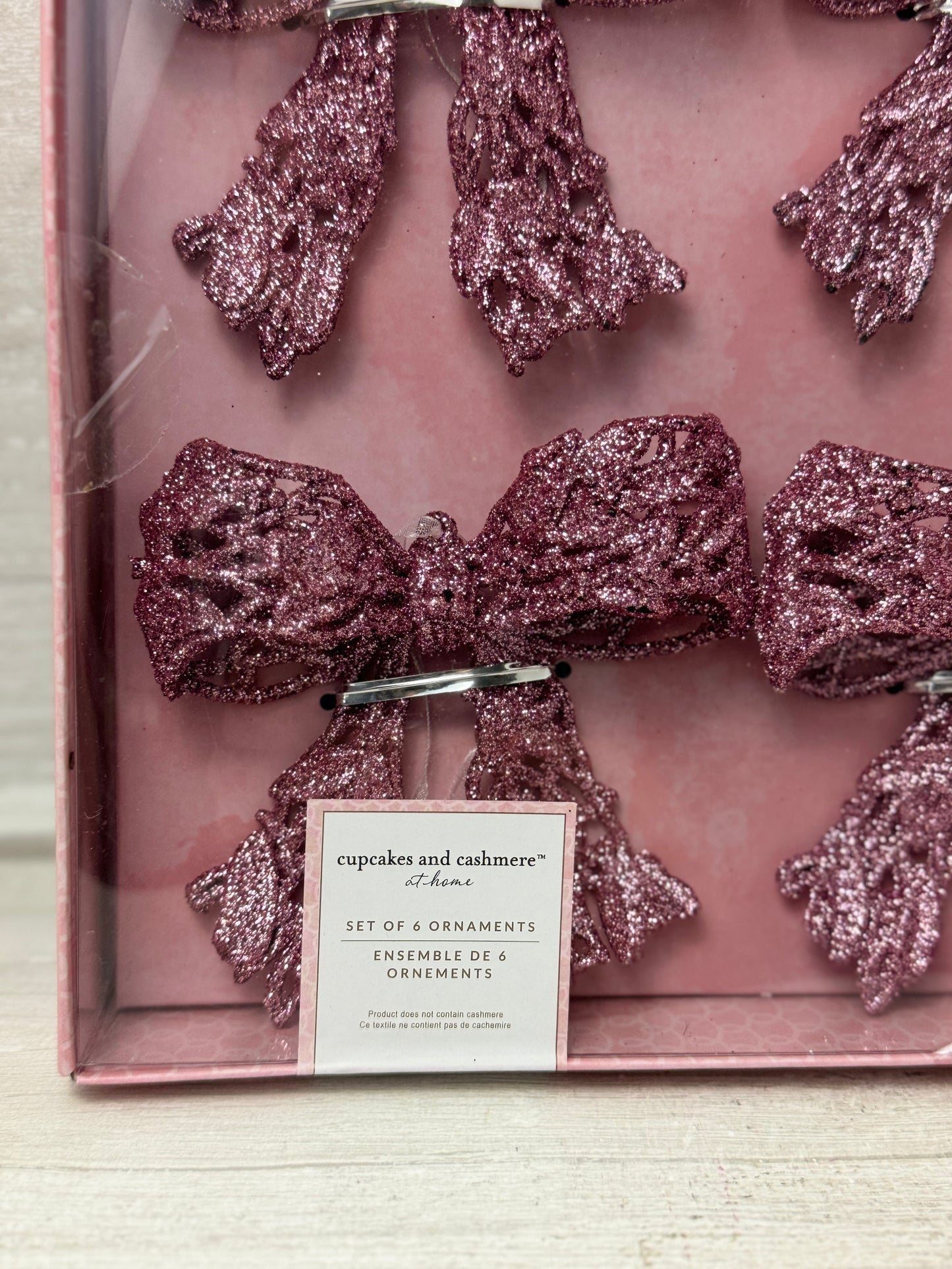 Cupcakes & Cashmere Pink Bow Ornaments