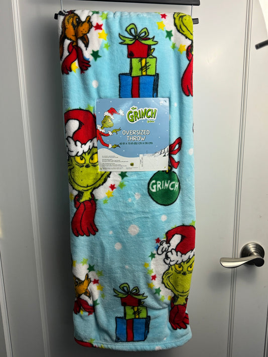 Grinch Christmas Throw Blanket~ Sky Blue