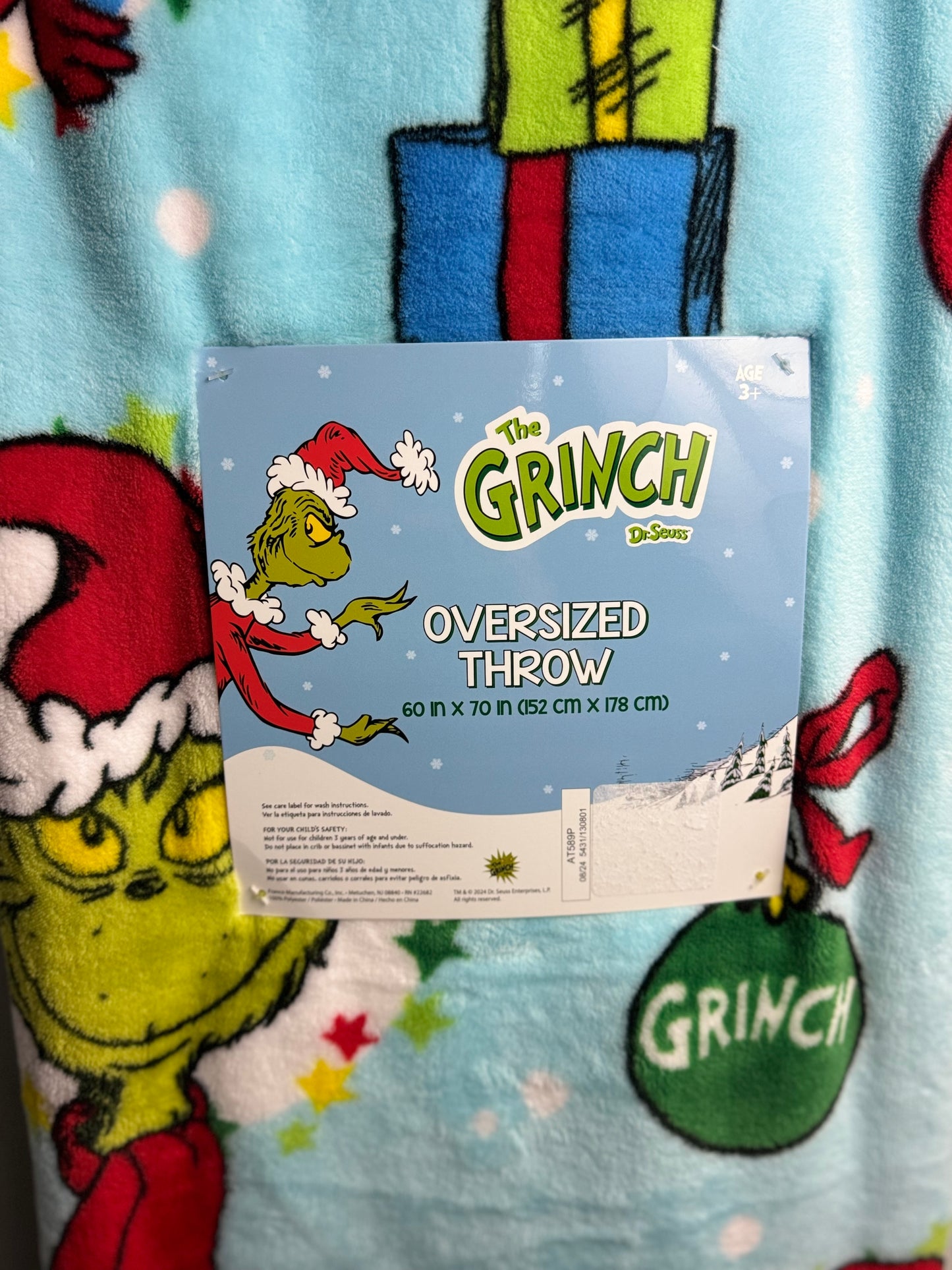 Grinch Christmas Throw Blanket~ Sky Blue